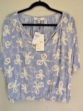 NWT Joie Embroidered Floral Blouse |  Light Blue Ivory | Size XL